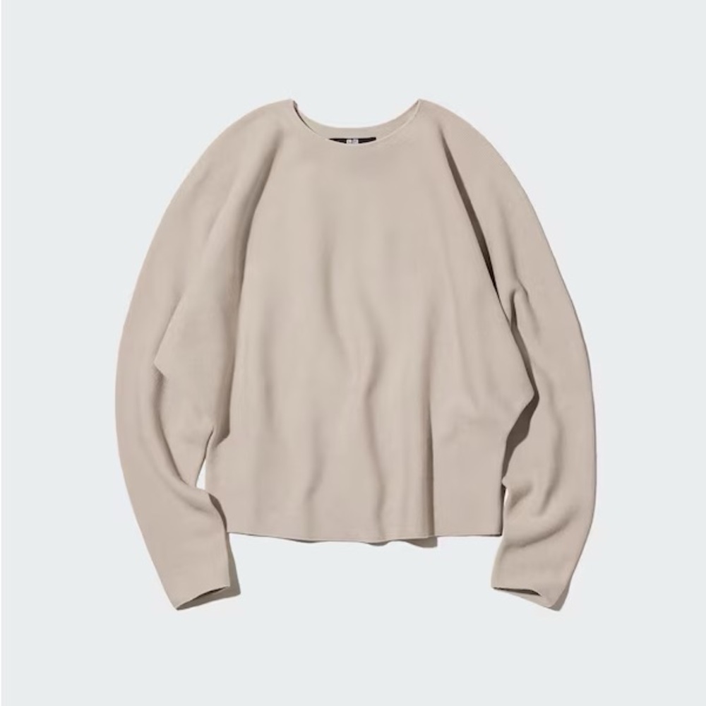 Uniqlo Cream 100% Cotton 3D Knit Dolman Long Sleeve Light Sweater